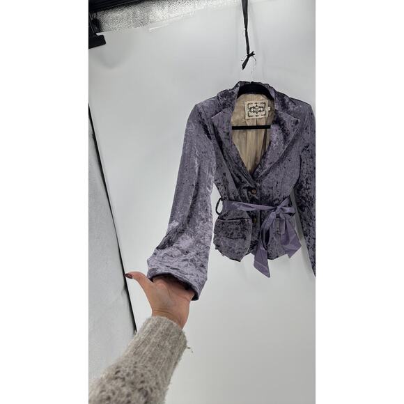 Sugar Lips vintage Y2K 90s soft purple velvet lined jacket blazer w/ribbon tie - Picture 6 of 8